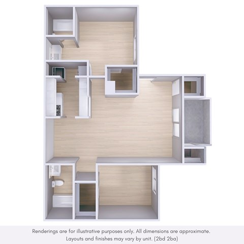 Floor plan for 2 beds, 1 bath, 919 sqft